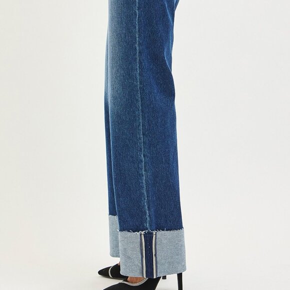 RISEN Mid Rise Wide Straight Jeans With Wide Cuff - Picture 4 of 7